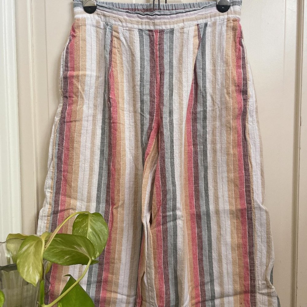 BEACHLUNCHLOUNGE Premium Washable Linen Pull-On Pants, Stripe (NWT)